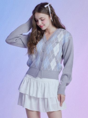 Pale Argyle Classic Length Cardigan [Gray] - MOONFAIRY - Modalova