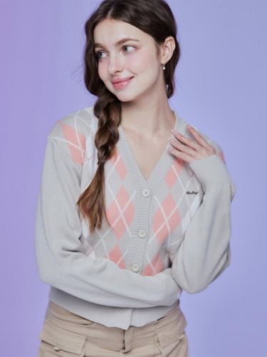 Argyle One-Size Acrylic Cardigan [Light Brown] - MOONFAIRY - Modalova