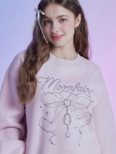 Cotton Free-Size Ribbon Sweatshirt [Pink] - MOONFAIRY - Modalova