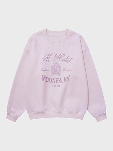 Fleece Lined Cotton Emblem Logo Sweatshirt [Pink] - MOONFAIRY - Modalova