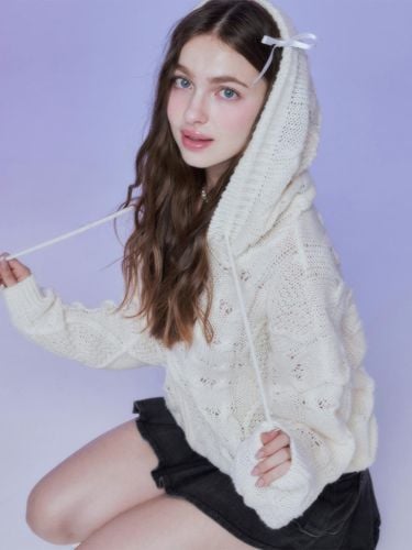 MF_LAUREL_CABLE_HOOD_ZIP_UP_IVORY UP - MOONFAIRY - Modalova