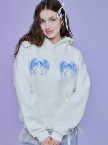 Angel Ribbon Cotton Relaxed-Fit Hoodie [Cream] - MOONFAIRY - Modalova