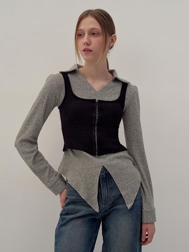 WOOL KNITTED BLOCK SHIRT TOP - / BLACK - YUSE - Modalova