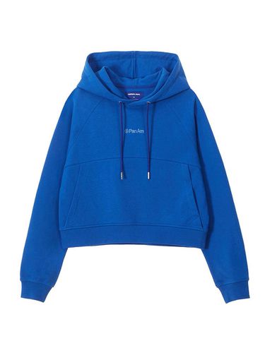 Terry Cotton Crop Letter Hoodie [Dark Aqua Blue] - PAN AM - Modalova