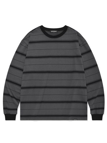 Alternate Stripe Long Sleeve Cotton Jersey Shirt [Charcoal] - SAINTPAIN - Modalova