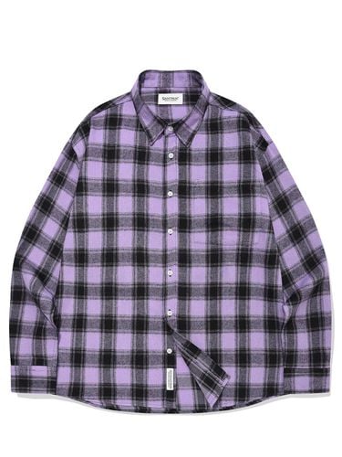 Pocket Border Checked Oversized Shirt [Purple] - SAINTPAIN - Modalova