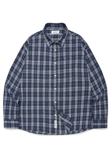 Pocket Ombre Check Oversized Flannel Shirt [Blue] - SAINTPAIN - Modalova