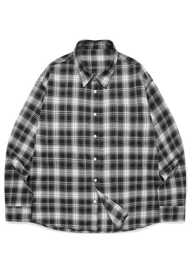 Pocket Soft Checked Oversized Shirt [Black] - SAINTPAIN - Modalova