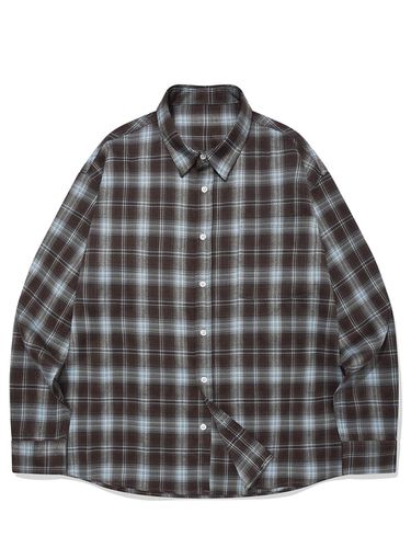 Soft Checked Oversized Pocket Shirt [Brown] - SAINTPAIN - Modalova