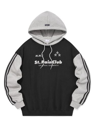 Star Contrast Oversized Jersey Hoodie [Black] - SAINTPAIN - Modalova