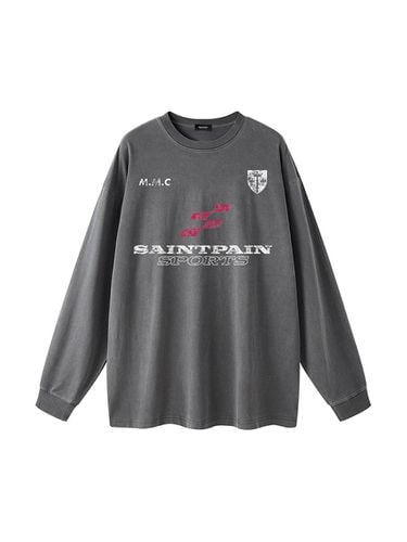 Block Pigment Oversized Cotton Long Sleeve T-shirt [Charcoal] - SAINTPAIN - Modalova