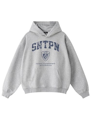 Heavyweight Overfit Police Print Hoodie [Melange Grey] - SAINTPAIN - Modalova