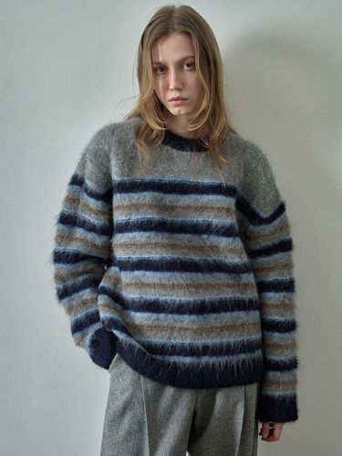 Fur Stripe Alpaca Blend Knit [Grey] - FACADE PATTERN - Modalova