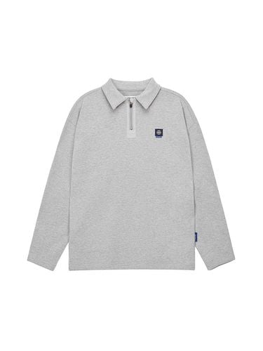 Pan-Am Square Logo Half-Zip Overfit Long Sleeve Pique [Melange Grey] (#3102) - PAN AM - Modalova