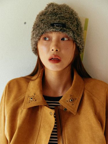 Hairy Knit Beanie Hat (Khaki) - KOOKEESEE - Modalova