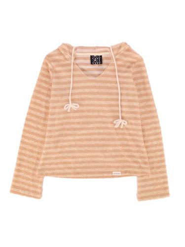 FURRY STRIPED HOODED KNIT TOP - SETSETSET - Modalova