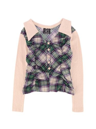 CHECKERED COLLAR SHIRRING TOP - SETSETSET - Modalova