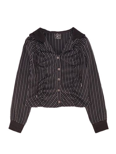 STRIPED SHIRRING HOODED SHIRT (BLACK) - SETSETSET - Modalova