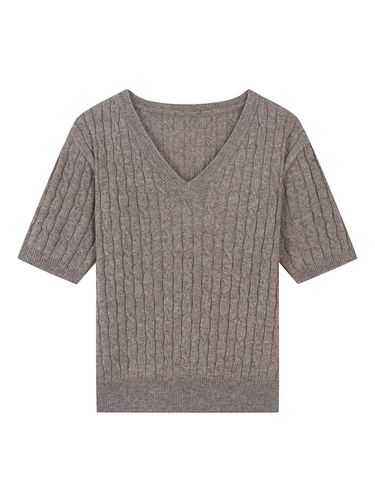 Wool blended V-neck cable short-sleeved knitwear ( - ISABEY - Modalova