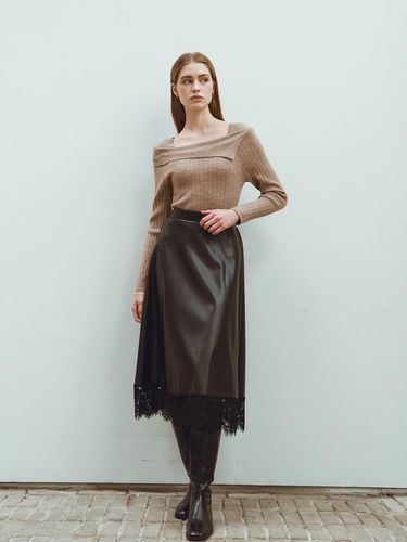 Eco leather lace long flare skirt (VJSAI2302) - ISABEY - Modalova