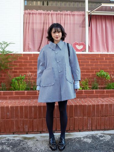 Reversible check coat _navy - loves ugly - Modalova