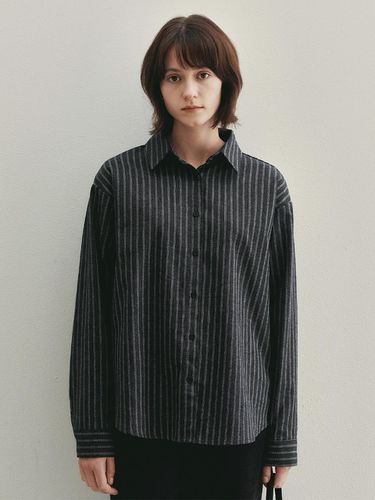 Signature Label Stripe Cotton Shirt (Charcoal) - Neev - Modalova