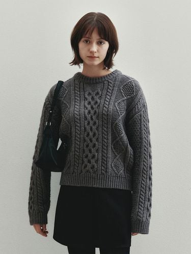 Mix Cable Wool Pullover (Charcoal) - Neev - Modalova