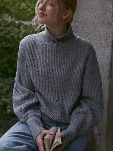 Alpaca button puff wool pullover - gray - ODER - Modalova