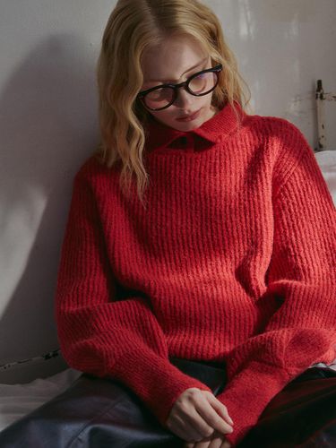 Alpaca button puff wool pullover - red - ODER - Modalova