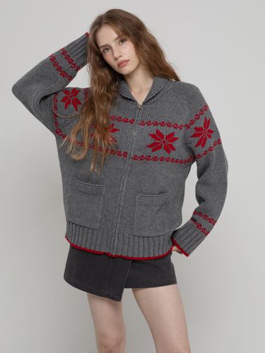 WOOL70 NORDIC MIDI ZIPUP KNIT CARDIGAN GREY - MORELIKEIT - Modalova