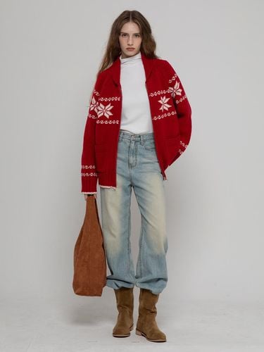 WOOL70 NORDIC MIDI ZIPUP KNIT CARDIGAN RED - MORELIKEIT - Modalova