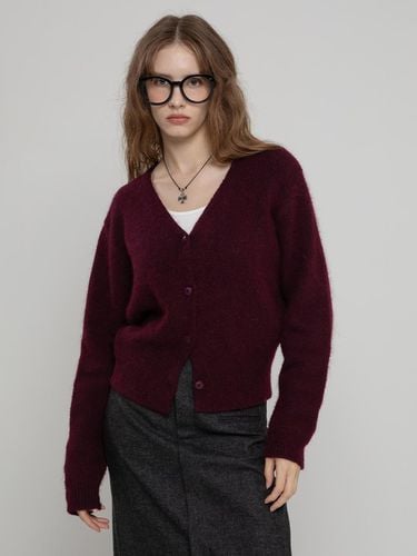 WOOL V NECK STANDARD KNIT CARDIGAN WINE - MORELIKEIT - Modalova