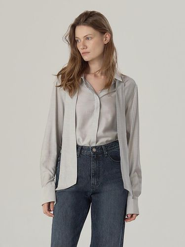 Blanc Tie Shirt Blouse Gray - MOMET - Modalova