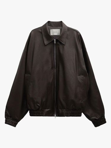 LEATHER BLOUSON JACKET_BROWN - healiote - Modalova