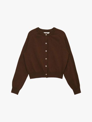 ROUND NECK WOOL CARDIGAN_BROWN - healiote - Modalova