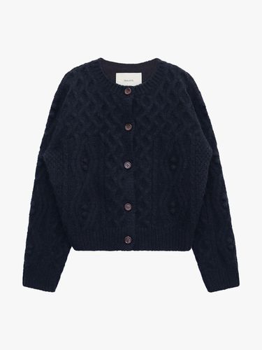 WOOL CABLE KNIT CARDIGAN_NAVY - healiote - Modalova