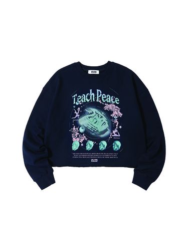 Teach Piece Semi Cropped Graphic Sweatshirt_Navy - ULKIN - Modalova