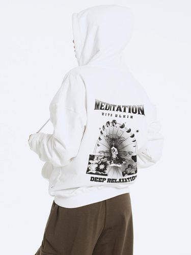 Meditation Graphic Oversized Hoodie_White - ULKIN - Modalova