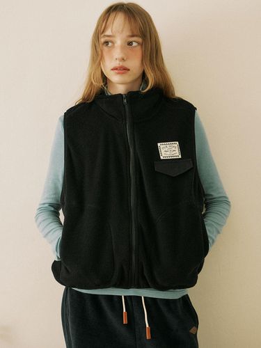 Comfy Fleece Zip Up Vest - Black - ourhope - Modalova