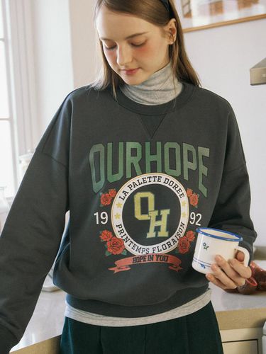 Vintage College Rose Sweatshirt - Charcoal - ourhope - Modalova