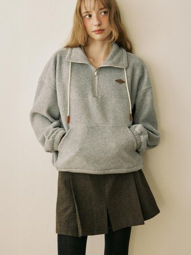 Logo Fleece Half Zip up Sweatshirt - Grey - ourhope - Modalova