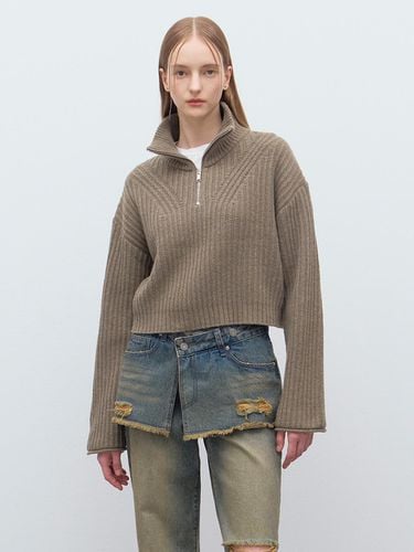 Half Zip up Cropped Knit in Khaki VK4WP158 42 - RAIVE - Modalova