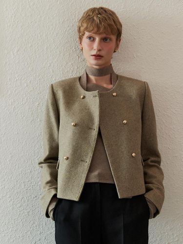 WOOL BLENDED DOUBLE JACKET_BEIGE - ouel - Modalova