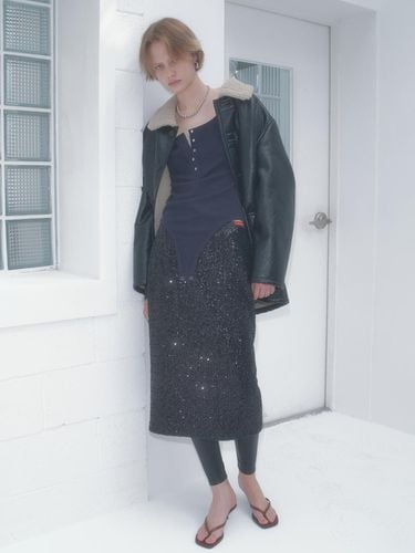 SPANGLE MIDI SKIRT_BLACK - overdueflair - Modalova