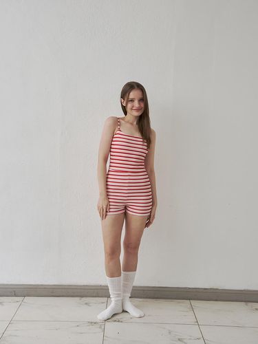 Ribbed Stripe Square Pants Tee dress Swimming Suit - minimarine - Modalova