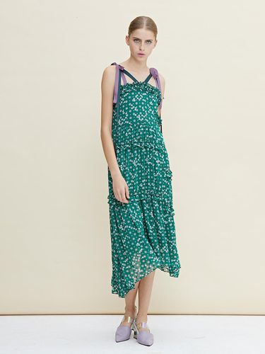 Shoulder ribbon strap flower long dress green - LIE - Modalova