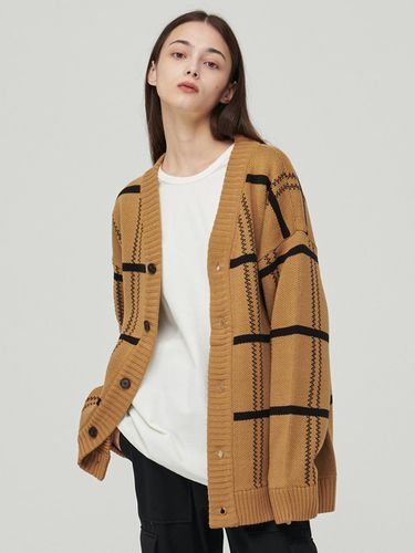 Jacquard Check Oversized Fit Cardigan Beige - Awesomestudio - Modalova