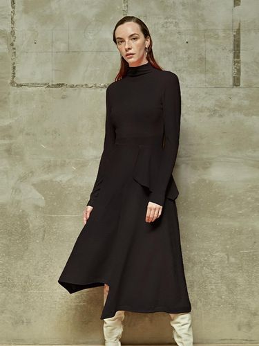 High-neck bias asymmetric long dress black - LIE - Modalova