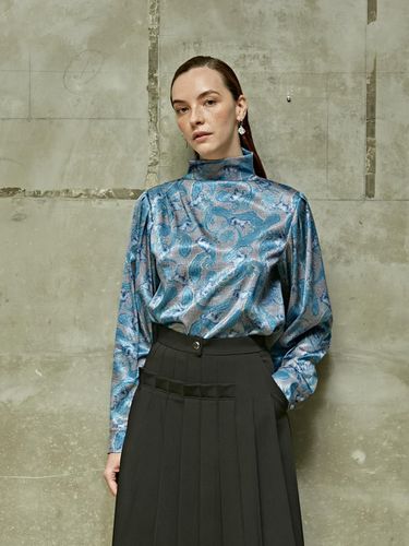 Silk hole pattern high-neck blouse blue - LIE - Modalova