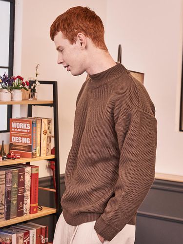 Waffle mock neck oversized fit knit brown - Awesomestudio - Modalova